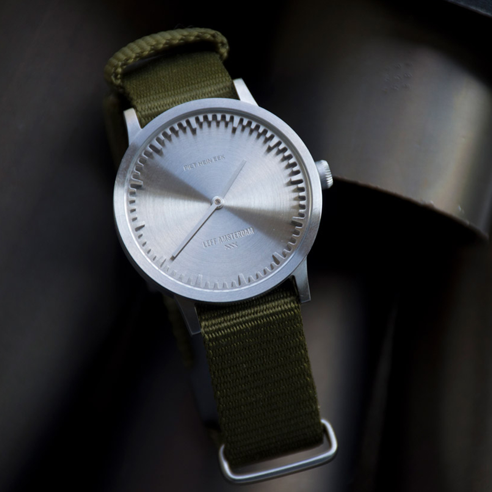 LEFF amsterdam tube watch T Stainless steel Steel mm case with genuine Nato Green Strap LT .jpg