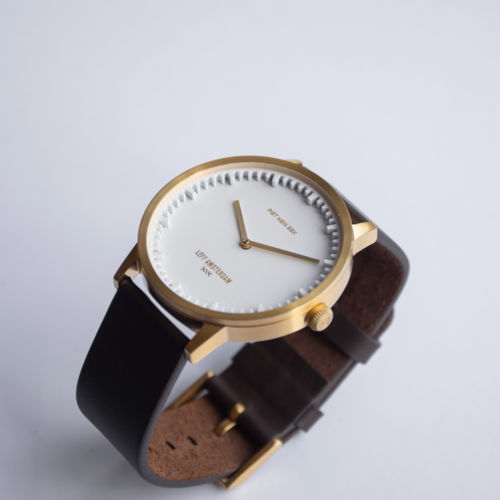 LEFF amsterdam Tube Watch T40 – Stainless Steel – Brass/White Case – Brown Leather Strap – Ø 40mm – LT75623 – Quartz Movement